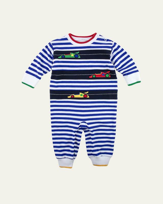 Girl's Striped Knit Coverall W/ Race Cars, Size 3M-18